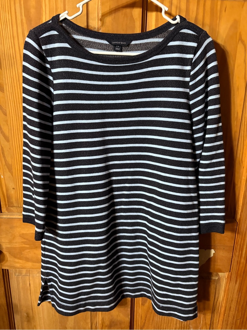 Lands' End Black and White Striped Long Sleeve Dress